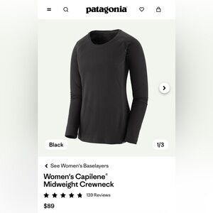 Patagonia Women's Capilene® Midweight Crewneck Black Size M